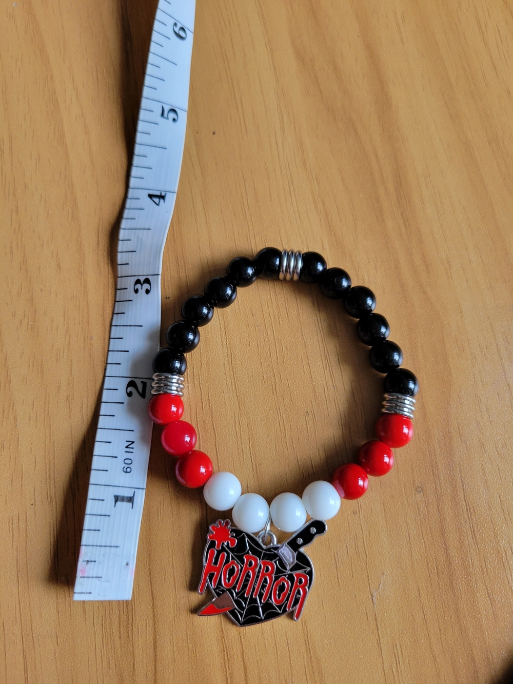 🍁NEW🍁Horror Charm Beaded Stretch Bracelet - Black, Red & White